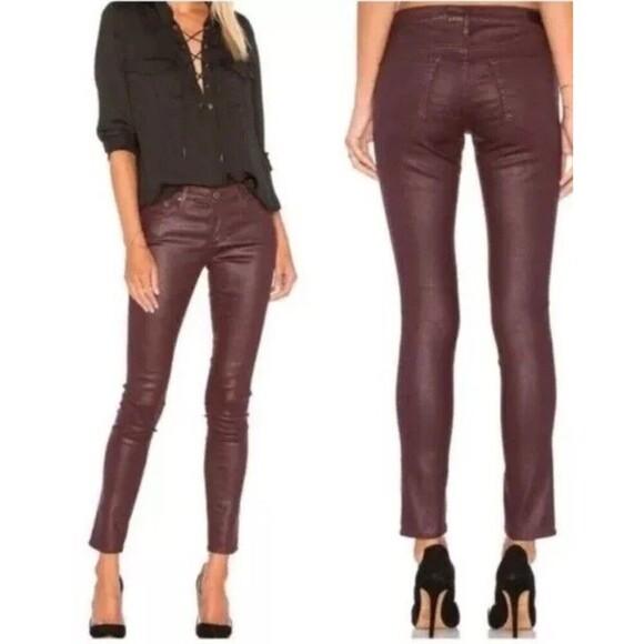 AG Farrah Skinny Ankle Jean 29R High Rise Coated Leatherette Burgundy Western - Picture 1 of 9